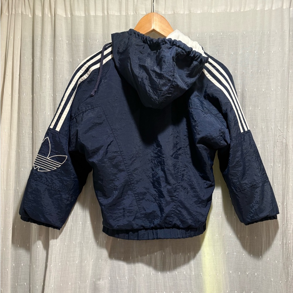Vintage 90s Adidas Classic Big Trefoil Logo Hooded Jacket Youth S VTG RARE Navy - Picture 3 of 7